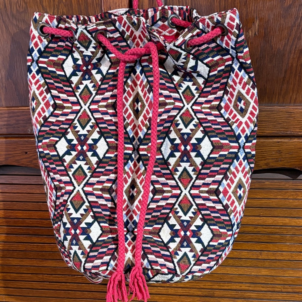 Geometric Patterned Drawstring Backpack - image 1